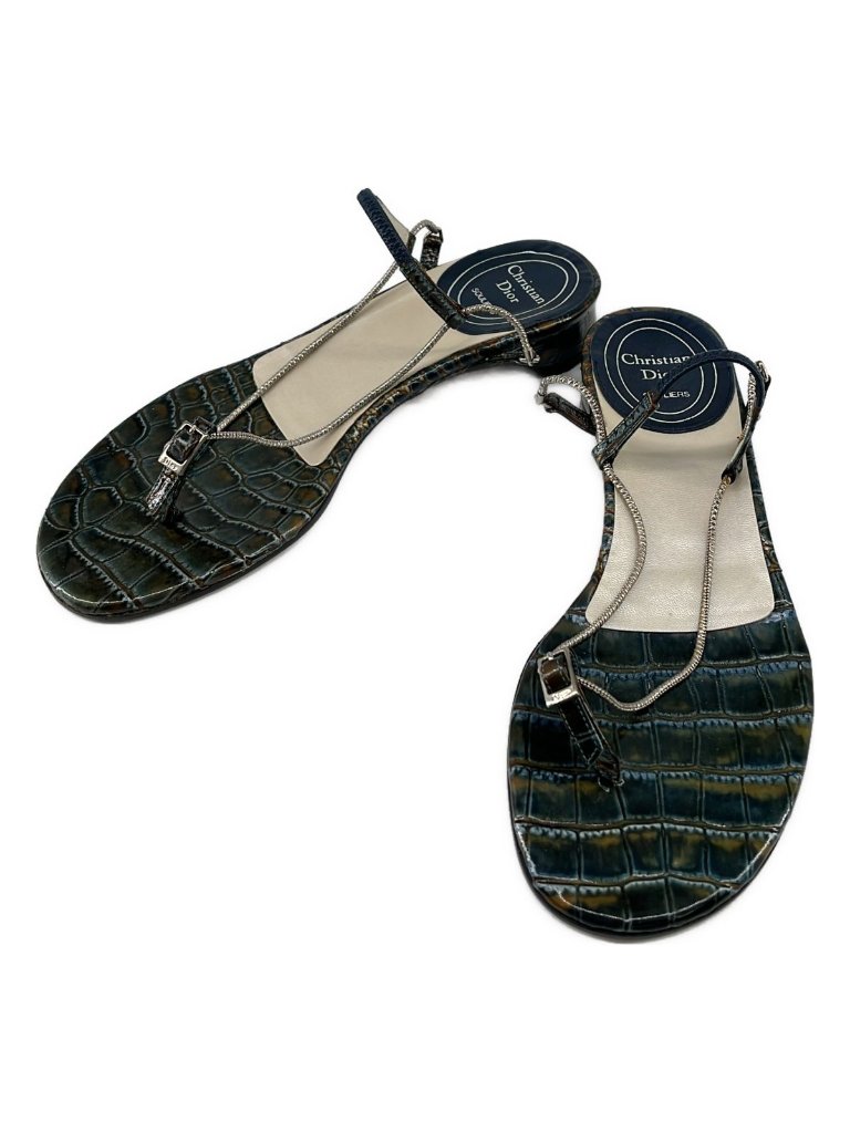 Dior Logo Chain Strap Sandals 35 Blue Green